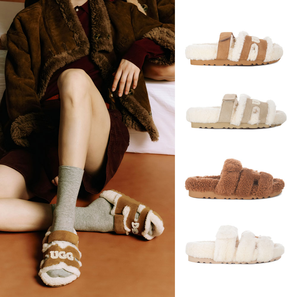[무료배송] 호주정품 오즈라나 에스텔라 로고 시어링 오픈 슬리퍼 (굽 2cm) OZLANA UGG OZ3010